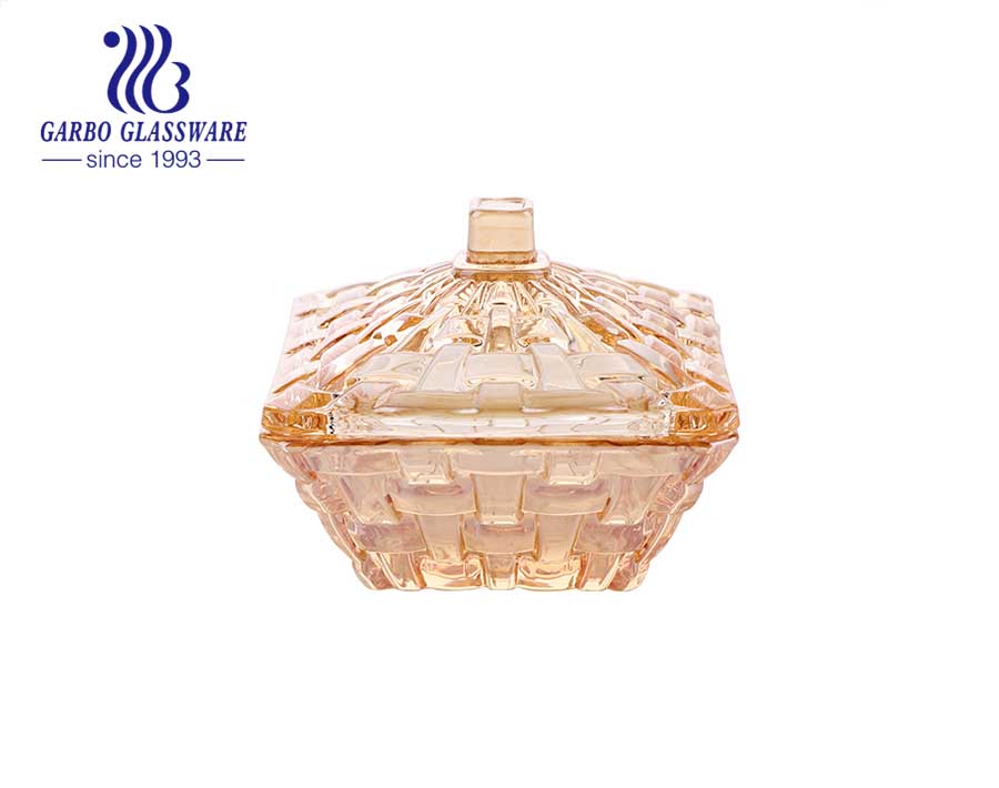 Ion Plated Elegant Golden Glass Covered Storage Jar Candy Dish Box 110ml Small Size