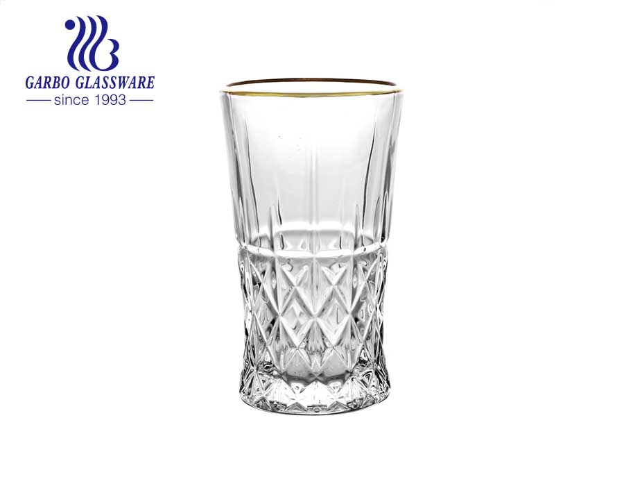 DIAMOND brand in stock glassware standard 8oz engraved glass cup with food safe gold rim