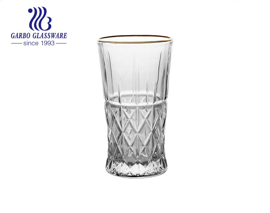 DIAMOND brand in stock glassware standard 8oz engraved glass cup with food safe gold rim