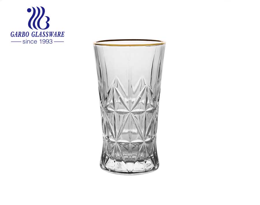 DIAMOND brand in stock glassware standard 8oz engraved glass cup with food safe gold rim