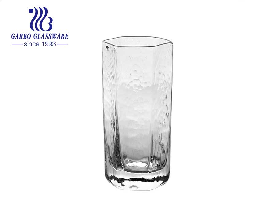 Luxus handgefertigte geblasene Glasbecher getönte Farbe sechseckigen Highball Glasbecher mit Goldrand