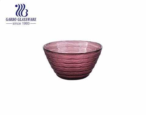 550ml Handblown solid color purple velvet glass fruit bowl with smooth surface inside engraved design outside 