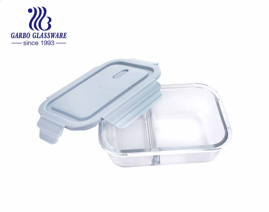 Recipientes rectangulares de vidrio Pyrex 1L para alimentos con divisor interior y tapas de cierre rosa