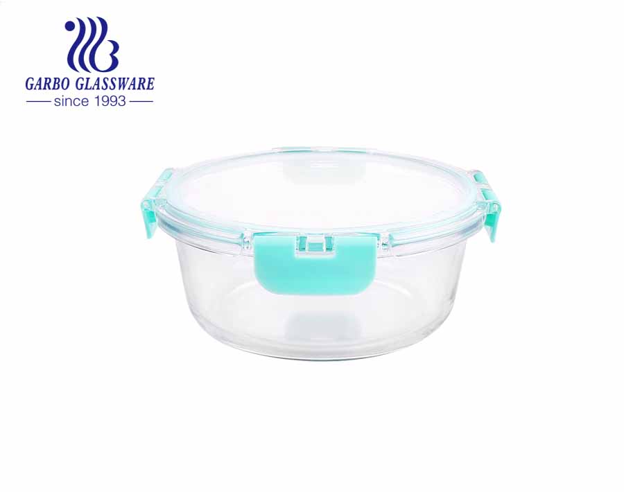 Capacity of 400ml round glass food lunch containers with leak proof lids 