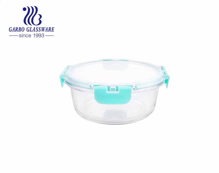 Capacity of 400ml round glass food lunch containers with leak proof lids 