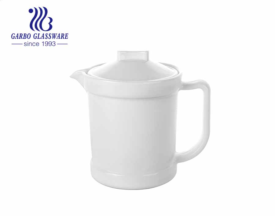 Capacity of 680ml white opal glass tea pot with customize flower design