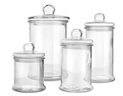 Set of 4PCS Glass storage jars with sealed glass lids