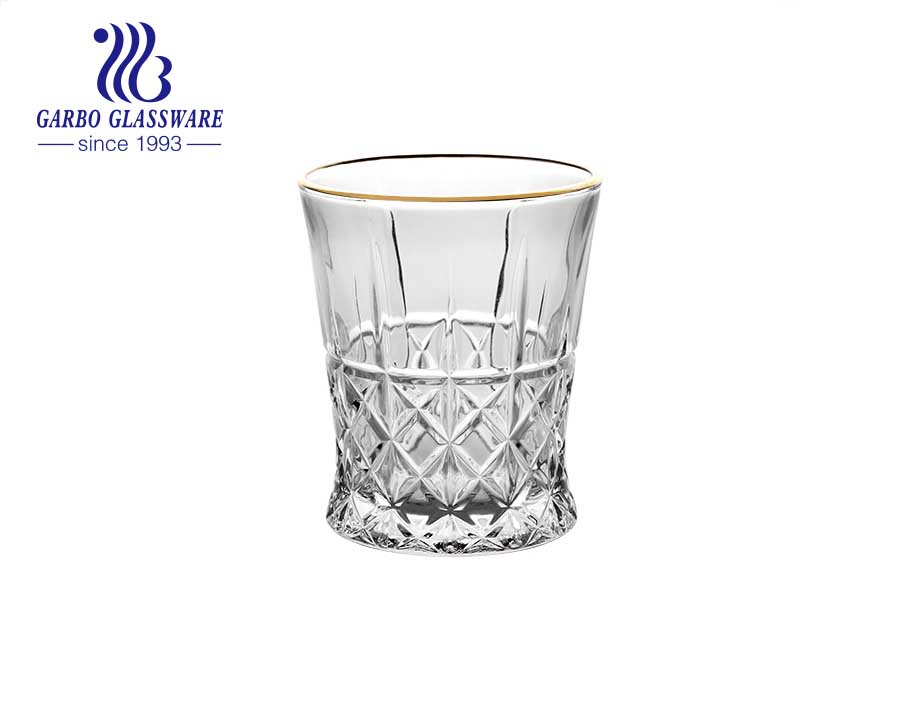 DIAMOND brand in stock 9oz-10oz 275ML engraved glass cup with custom gold silver rim