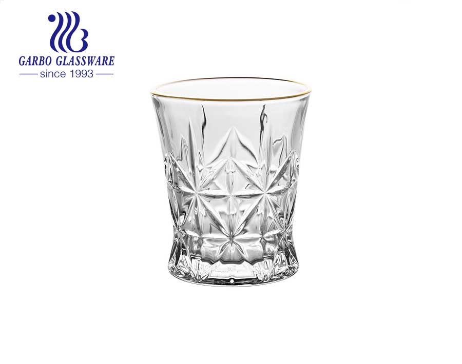 DIAMOND brand in stock 9oz-10oz 275ML engraved glass cup with custom gold silver rim