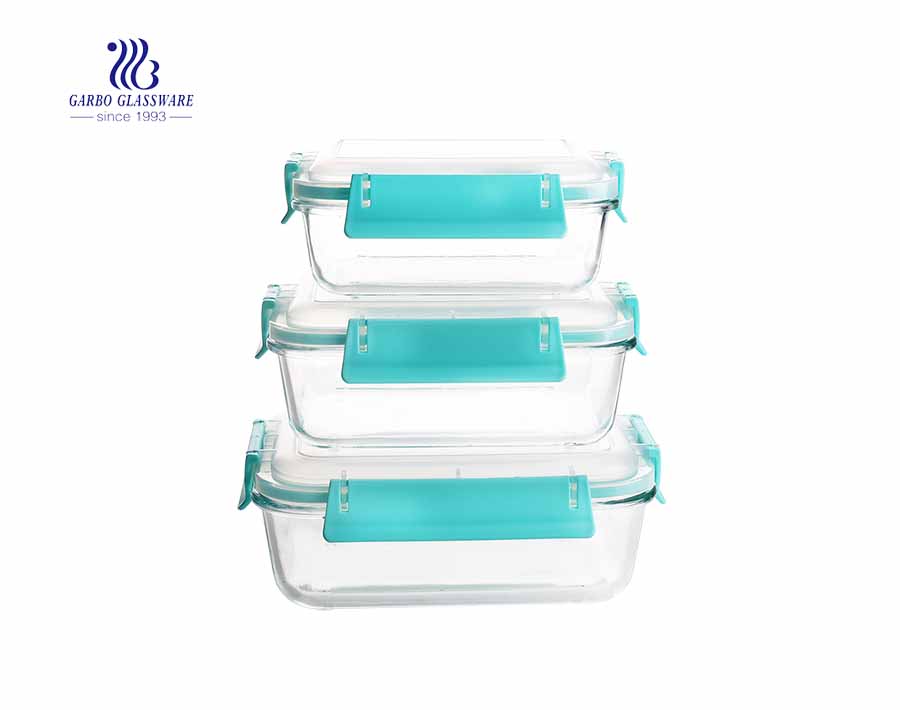 Set of 3pcs round glass food containers with simple plastic lids