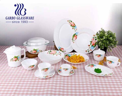 White tempered opal glass set of 58pcs dinner set for wedding 