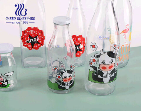 Diseño de vaca de 500 ml botella de jugo de leche botella de vidrio de agua creactive bebida de jugo botella deportiva sin plomo al aire libre