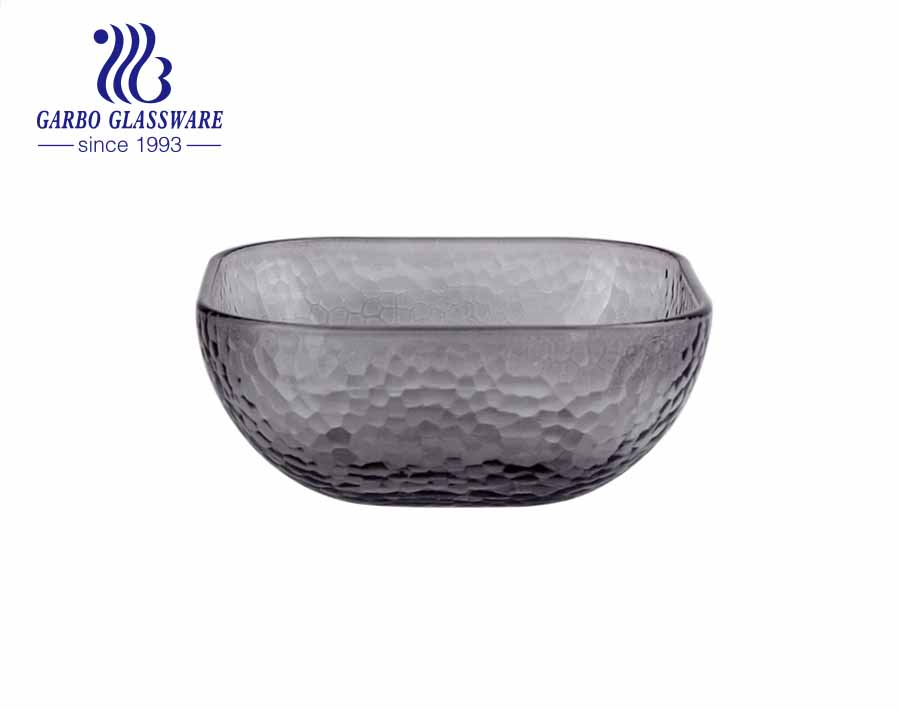 High-end transparent popular hammer pattern square glass bowl fruit vegetable dessert bowl with smooth inside