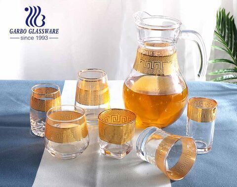 Handmade Customized Brand Golden Pattern Thin Glassware Set Glass Water Drinking Jug Cup for Home Hotel Dinner