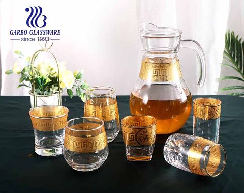 Handmade Customized Brand Golden Pattern Thin Glassware Set Glass Water Drinking Jug Cup for Home Hotel Dinner