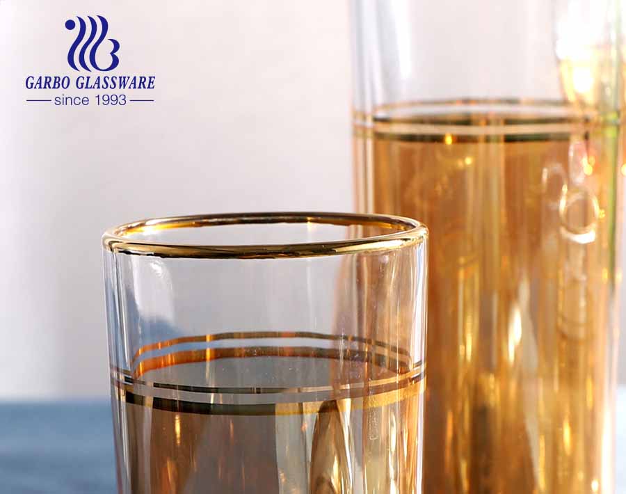 Handgemachte kundenspezifische Marke goldenes Muster dünne Glaswaren Set Glas Wasser Trinkbecher Tasse für Home Hotel Abendessen