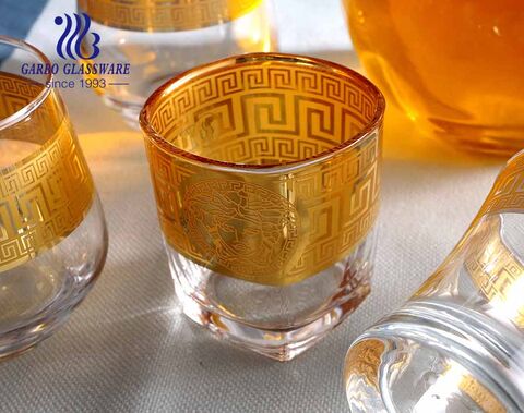 Handmade Customized Brand Golden Pattern Thin Glassware Set Glass Water Drinking Jug Cup for Home Hotel Dinner