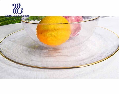 6.18 inch transparent glass salad plate with gold rim