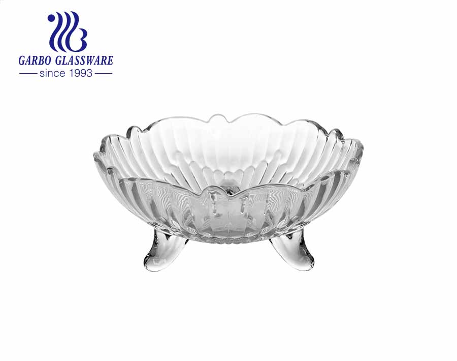 14.5 inch wholesale glass fruit salad dessert plates with delicate carved design