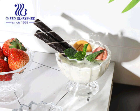Garbo Unique Design Small cute  6oz Glass Ice Cream Cup Glass Dessert bowl dish footed base lead free 
