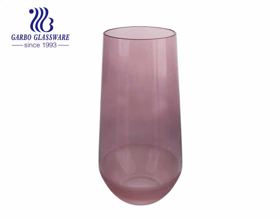 Bouche haut de gamme violet soufflant salon vase en verre décoratif support de fleur en verre de table