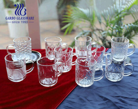 Garbo clear glass tea mug 8oz glass cups with handle diamond fish designs teacups