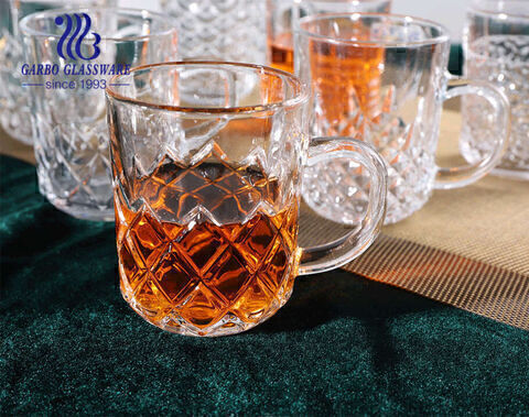 Garbo clear glass tea mug 8oz glass cups with handle diamond fish designs teacups