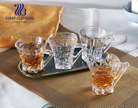 Tasses à thé en verre gravé de haute qualité Verres carrés 5 oz avec poignée unique