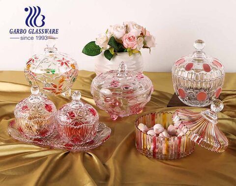 6.2 in PK Hot Sell Decorative Candy Bowl with Pink Rose Design and Lid