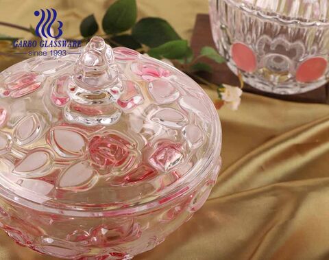 6.2 in PK Hot Sell Decorative Candy Bowl with Pink Rose Design and Lid