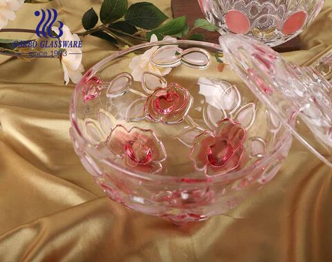 6.2 in PK Hot Sell Decorative Candy Bowl with Pink Rose Design and Lid