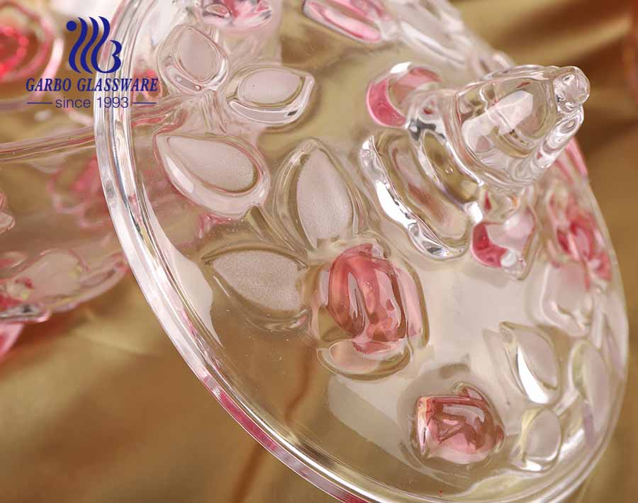 6.2 in PK Hot Sell Decorative Candy Bowl with Pink Rose Design and Lid