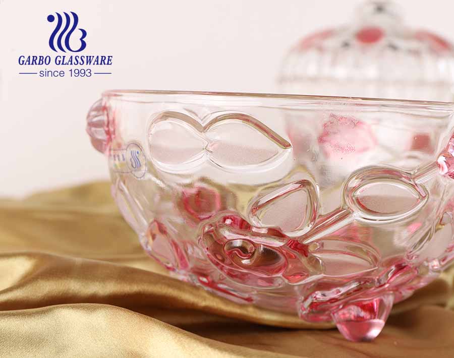 6.2 in PK Hot Sell Decorative Candy Bowl with Pink Rose Design and Lid