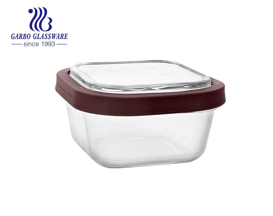 Stock tempered glass food containers 300 ml with silicone sealed lids
