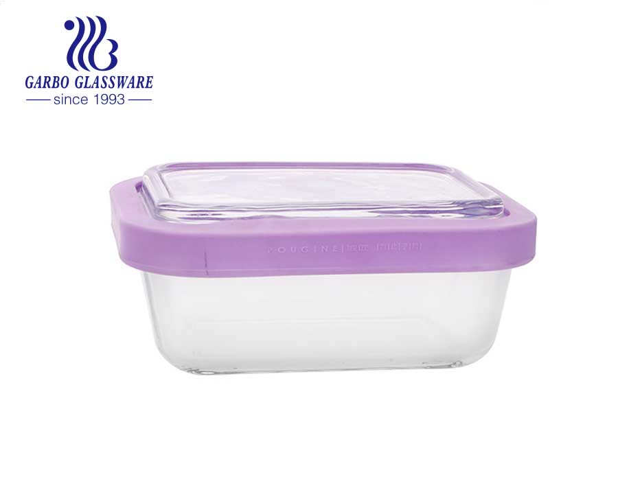 Stock tempered glass food containers 300 ml with silicone sealed lids