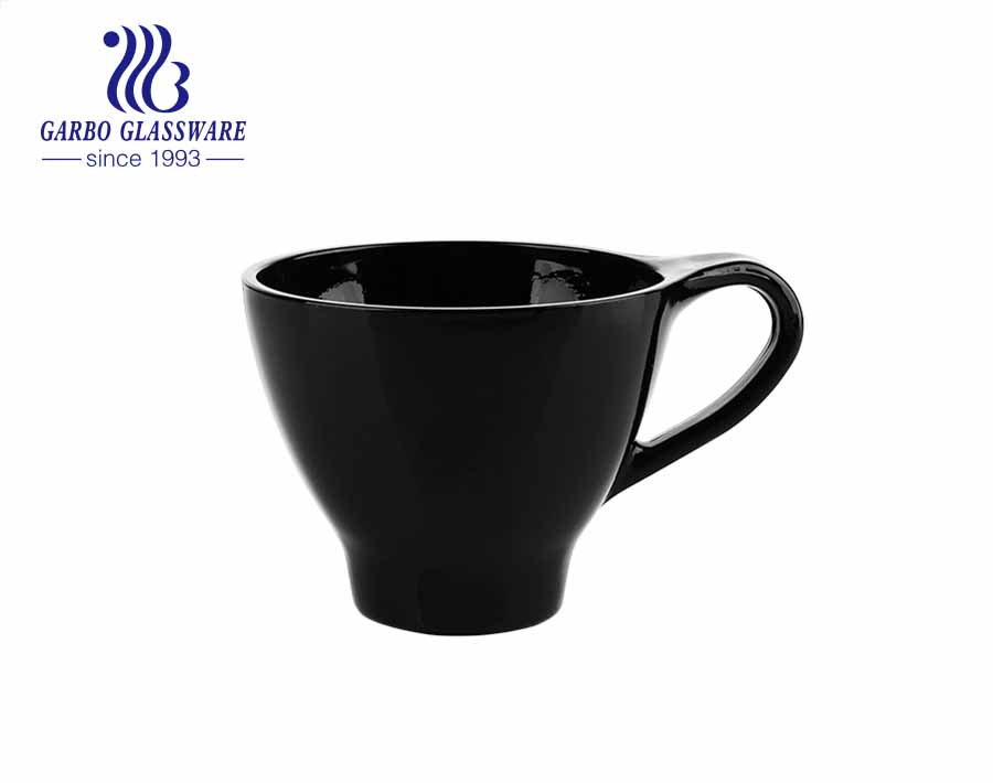 Tazas de vidrio de color negro de 6 oz con asa tazas de vidrio de bebida de color sólido para té, café, leche