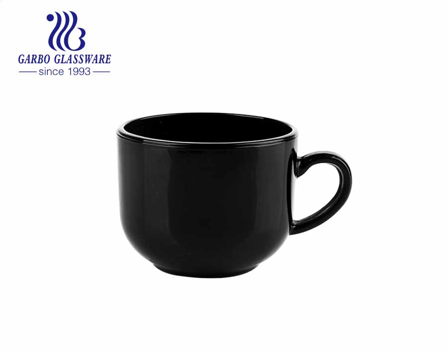 Tazas de vidrio de color negro de 6 oz con asa tazas de vidrio de bebida de color sólido para té, café, leche