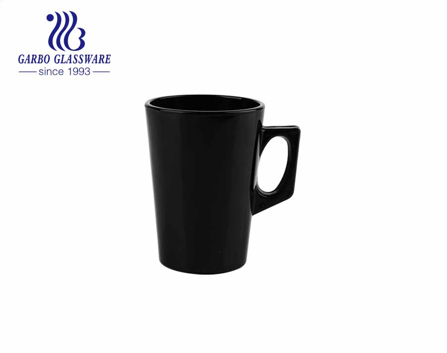 Tazas de vidrio de color negro de 6 oz con asa tazas de vidrio de bebida de color sólido para té, café, leche