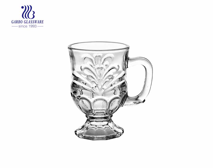 170ml engraved designs glass mugs with stand glass cups for tea coffee 