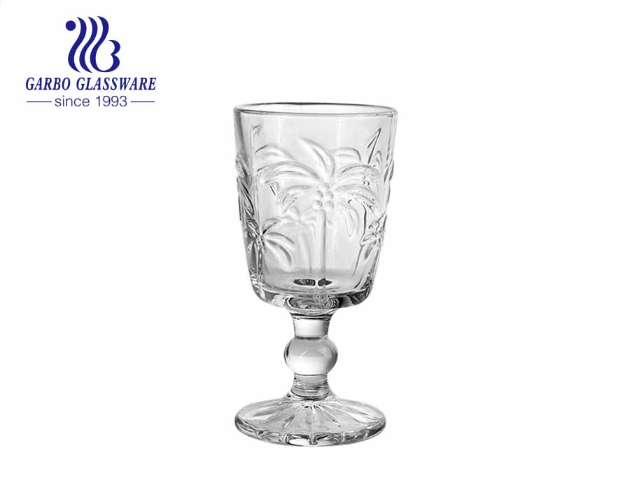 South America Latin style coconut tree engraved glass cup wine glass with stem