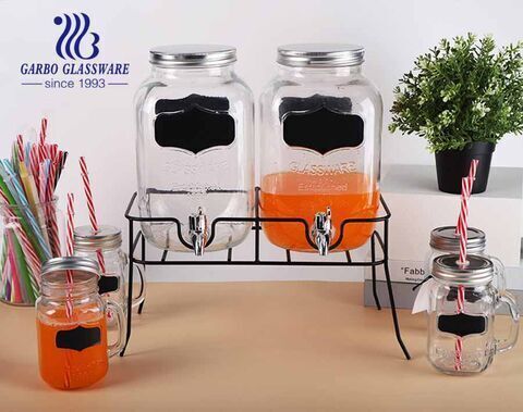 1.1 gallon 4L pour chaque ensemble de distributeur de boissons à boissons double bocal en verre Mason Jar avec support en or rose sans fuite