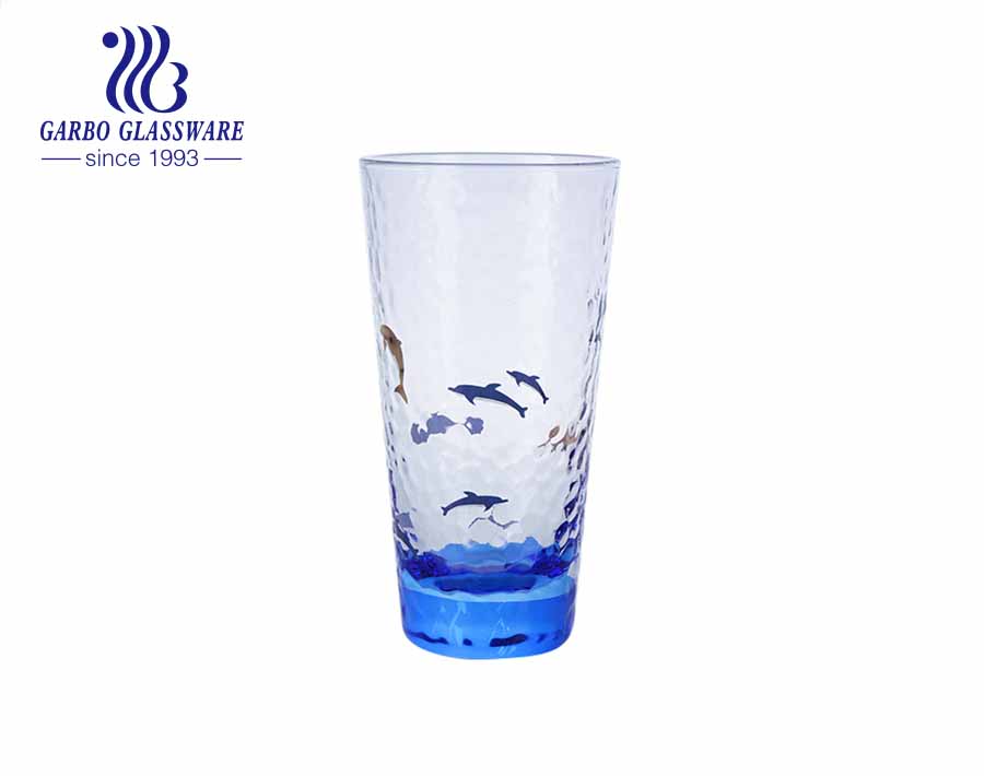 2021 new arrivals ocean series hammer wave glass tumbler with custom colors and luxury gold rim decal