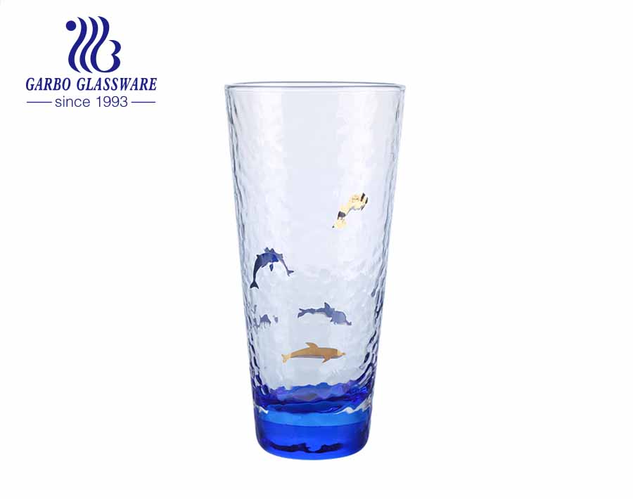 2021 new arrivals ocean series hammer wave glass tumbler with custom colors and luxury gold rim decal
