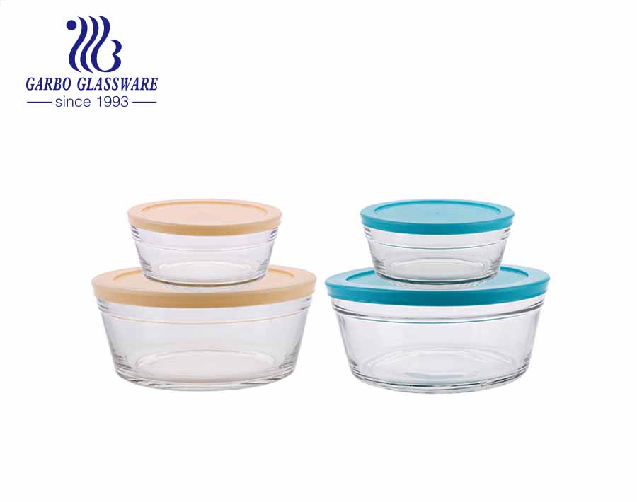 3 PCS glass mixing salad dessert bowl set for refrigerator with blue lid for home kitchen use 