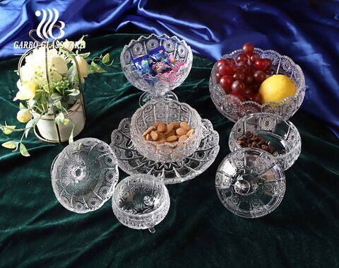  3 inches Bohemia Embossed Glass Dessert Bowl with Sun Flower Cut Design Series