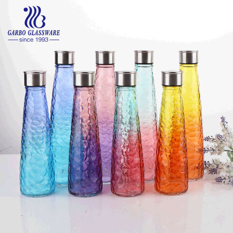 زجاجة زجاجية ملونة 500 مل مع غطاء زجاجة زجاجية عتيقة مزخرفة لشجرة الزجاجة ومزهريات الزهور