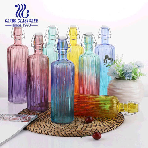 زجاجة زجاجية ملونة 500 مل مع غطاء زجاجة زجاجية عتيقة مزخرفة لشجرة الزجاجة ومزهريات الزهور