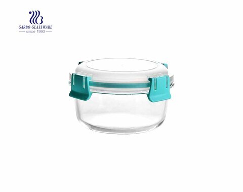 Heat resistant High round glass food containers with locking lids