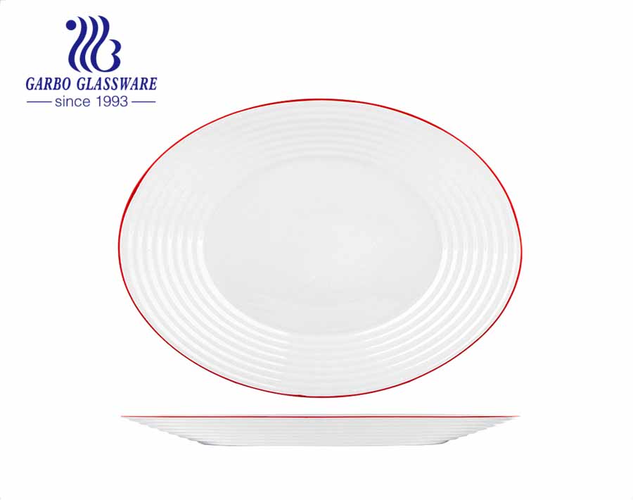 White tempered opal glass 14inch big rectangular dinner plates