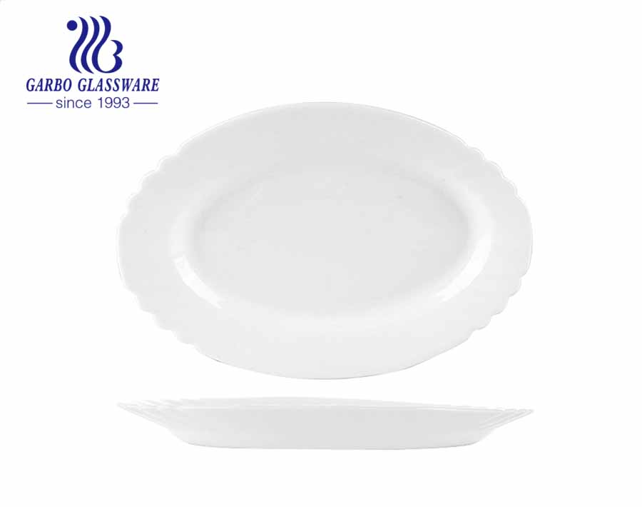 Special fish shape 14inch white opal glass fish plates for restaurant